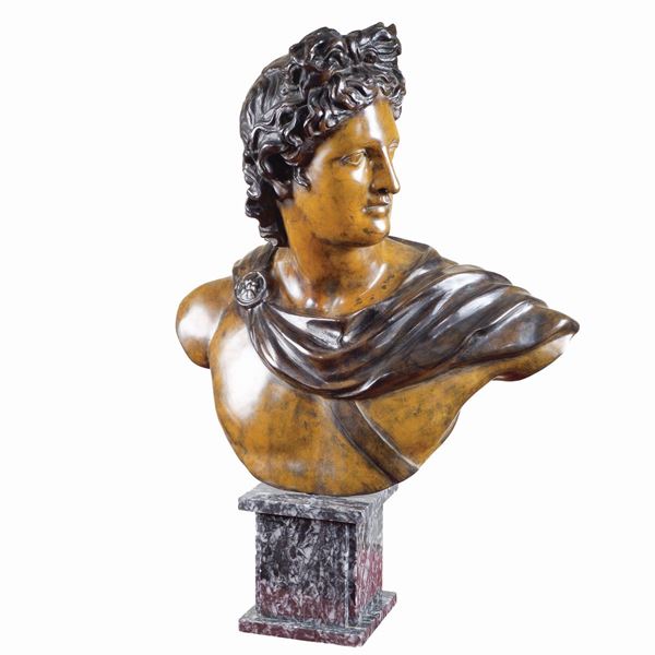 Grande busto in bronzo brunito