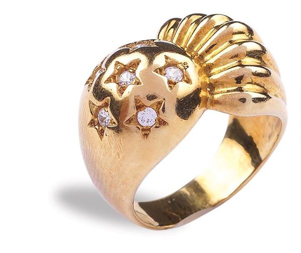 Anello in oro rosso 18Kt con diamanti