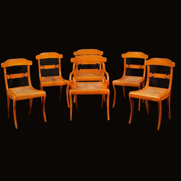 A lot of two cherry wood armchairs and four chairs  (vecchia manifattura)  - Auction Online Christmas Auction - Colasanti Casa d'Aste