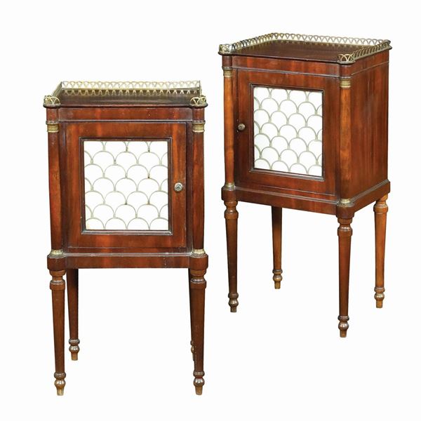 A pair of French mahogany nightstands