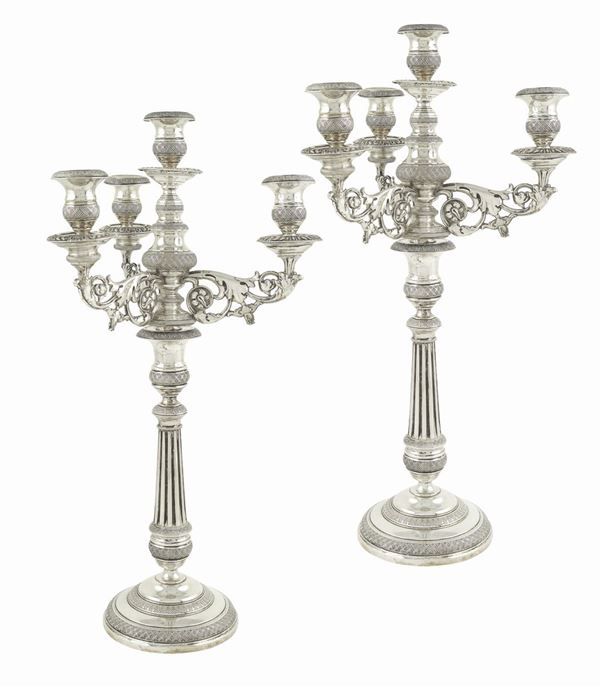 Coppia di candelabri a 4 fiamme in argento