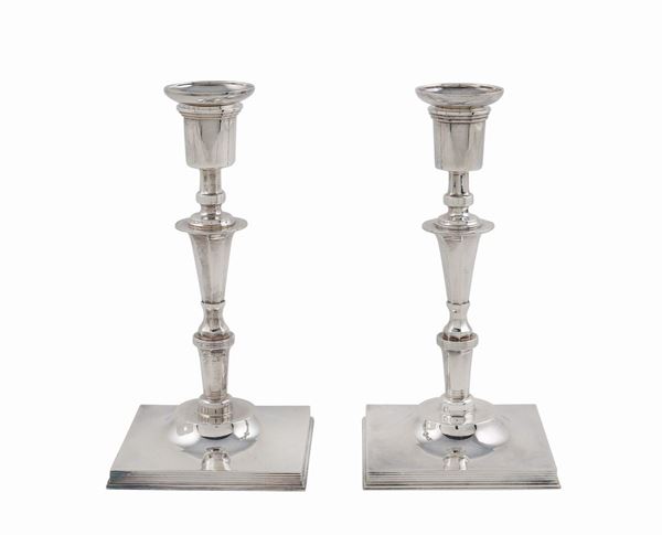 A pair of Sotirio Bulgari 925 silver candlesticks