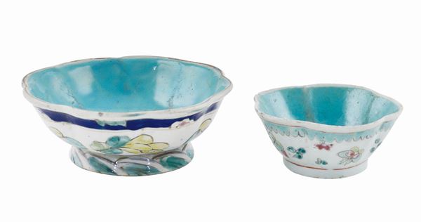 Two polychrome porcelain cups
