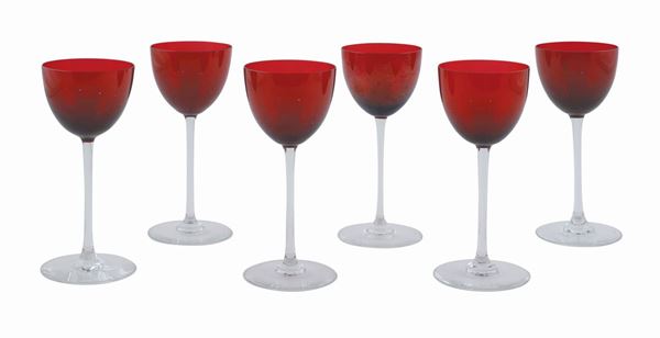 Baccarat, sei bicchieri modello Ruby  (Francia, XX Sec.)  - Asta ARGENTI DA COLLEZIONE  - Colasanti Casa d'Aste