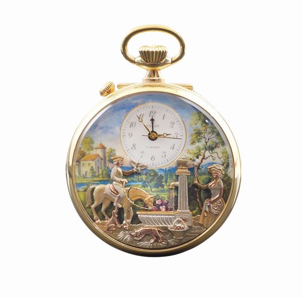 Orologio da taschino musicale con 2 automi Reuge