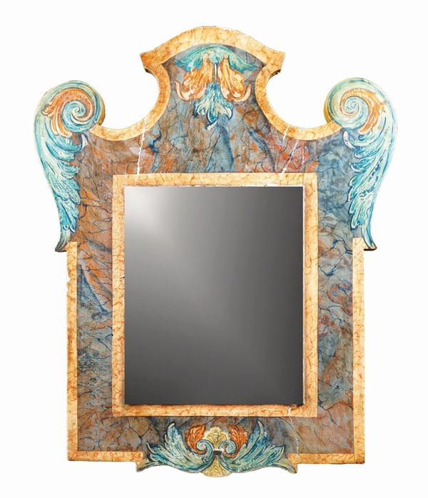 Specchiera in legno dipinto in policromia