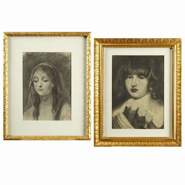 A pair of charcoal drawings  (20th century)  - Auction Auction 34 - Colasanti Casa d'Aste