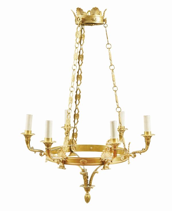 A gilt and chased bronze chandelier  (France, antique manufacture)  - Auction Auction 34 - Colasanti Casa d'Aste