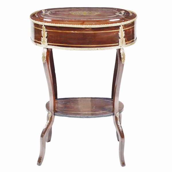A wood stained mohagany table