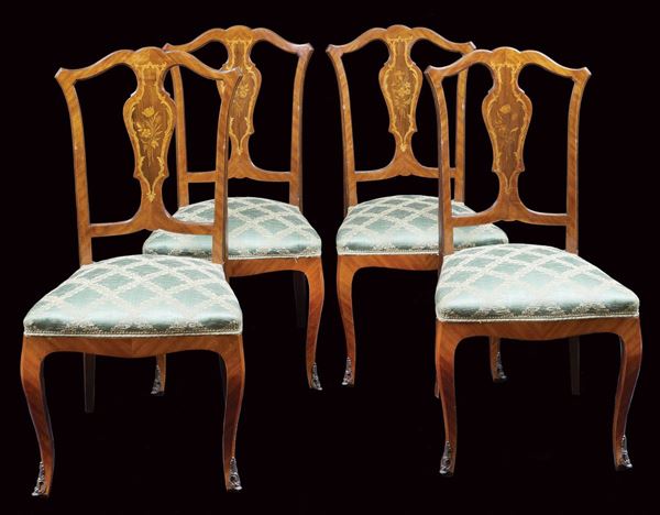 Quattro sedie in mogano e palissandro  (Italia, vecchia manifattura)  - Asta ARGENTI DA COLLEZIONE  - Colasanti Casa d'Aste