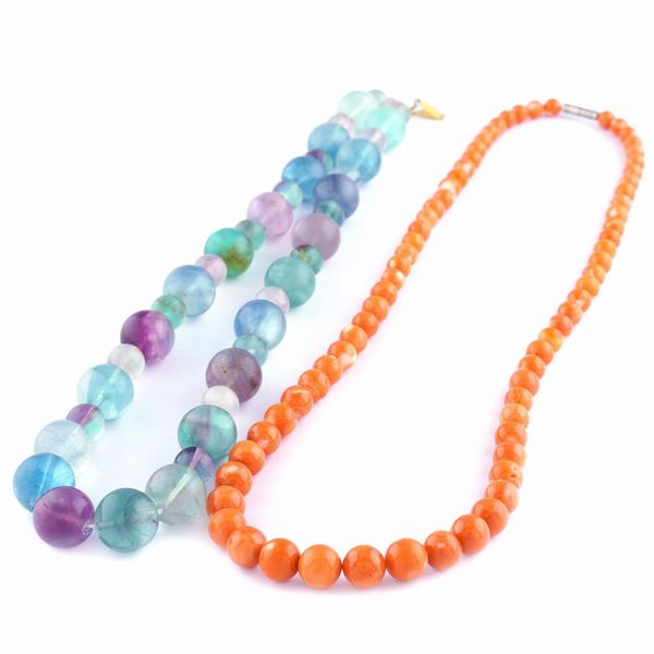 Two coral and tourmaline necklaces  - Auction Online Christmas Auction - Colasanti Casa d'Aste