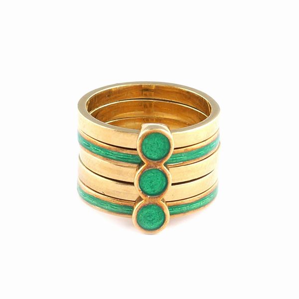 Gucci, anello in oro giallo 18kt e smalto