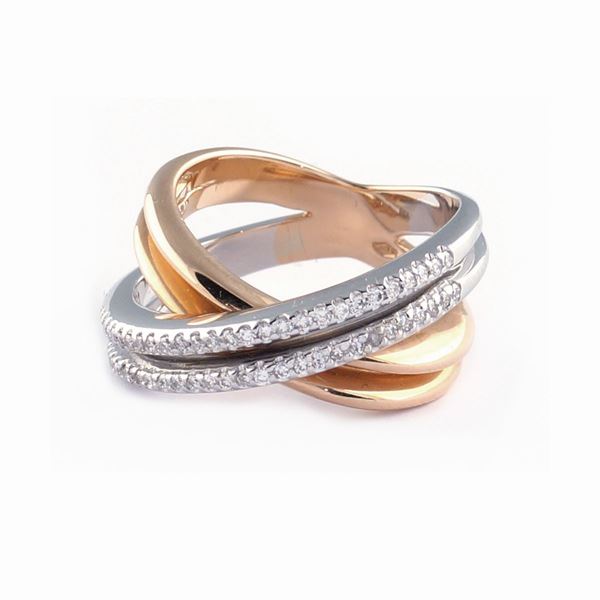 Anello fedi contrariè in oro rosa e bianco 18kt
