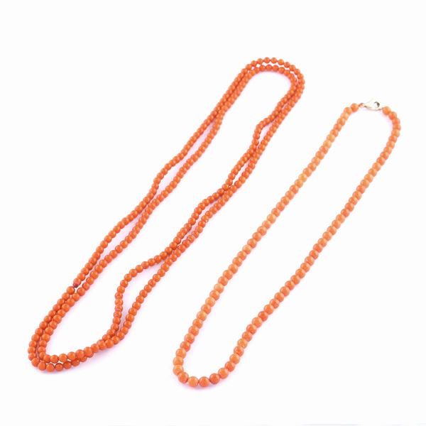 Two red mediterranean coral necklace