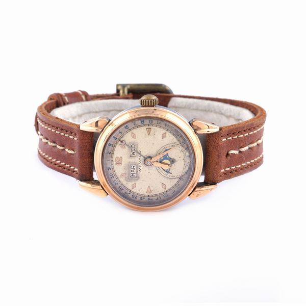 A Movado pink gold and steel wrist watch