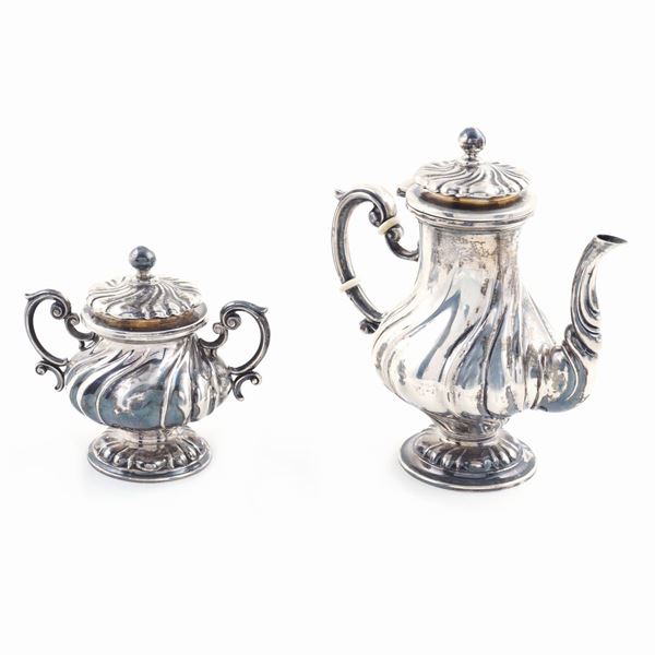 Set caffettiera e zuccheriera in argento 800
