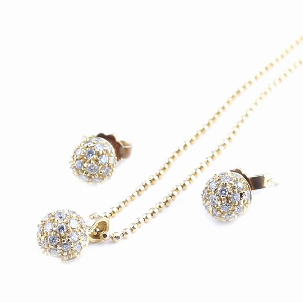 Parure a sfere in oro giallo 18kt e diamanti