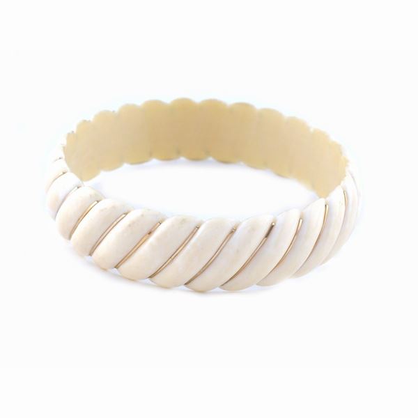 Bracciale manetta in avorio e oro giallo 18kt