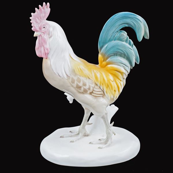 Gallo in porcellana dipinto in policromia