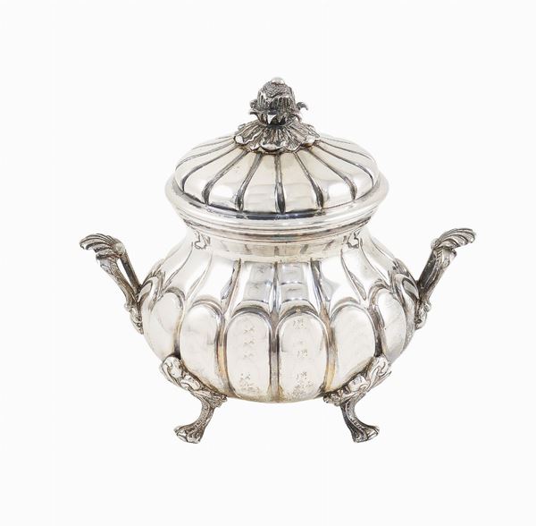 An 800 silver sugar bowl with two handles