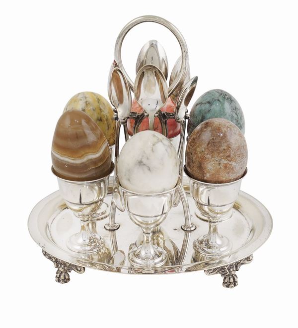 A marble and silverplate egg box