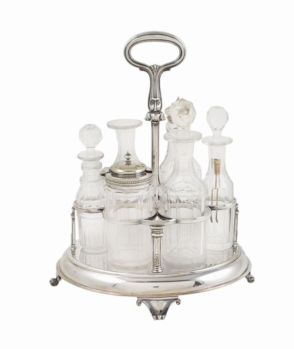 Cruet in metallo argentato e vetro