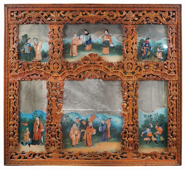 Specchiera in legno laccato e dorato