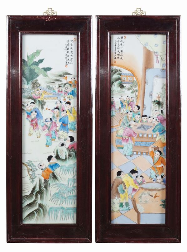A pair of porcelain tiles
