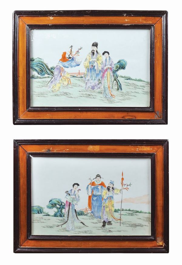 A pair of porcelain tiles