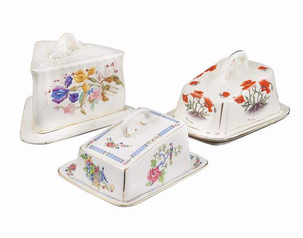 Tre portaformaggio vintage in maiolica