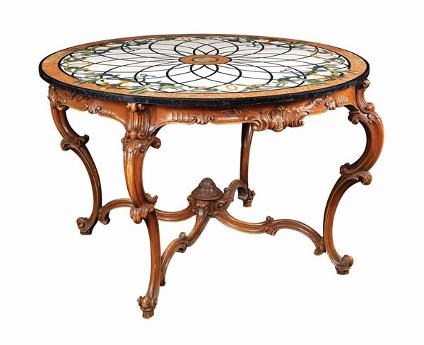 A marble and wood table