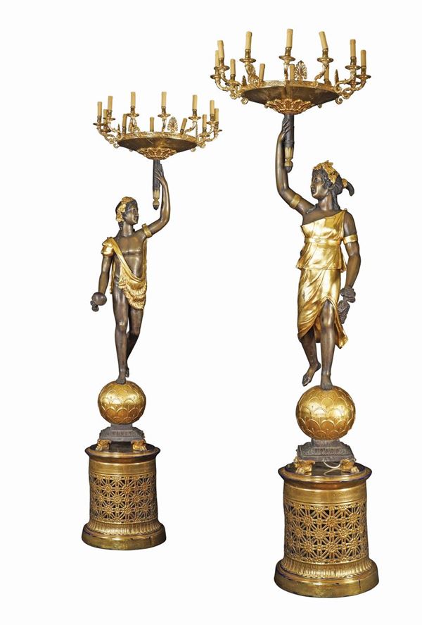 Coppia di grandi sculture elettrificate  (Francia, XX Sec.)  - Asta ARGENTI DA COLLEZIONE  - Colasanti Casa d'Aste