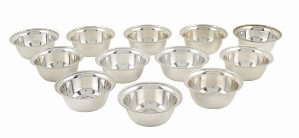 Twelve 800 silver bowls
