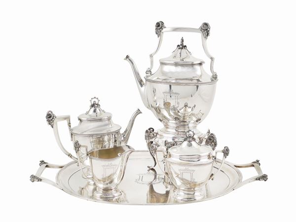 A silver coffee and tea set