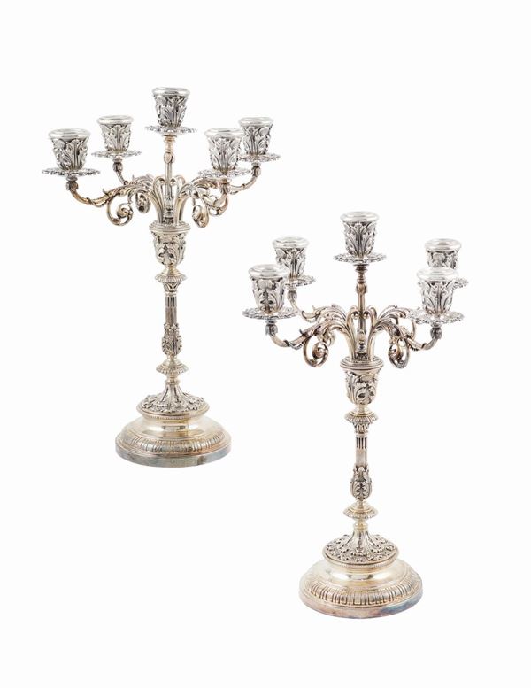 A pair of 800 silver candelabra