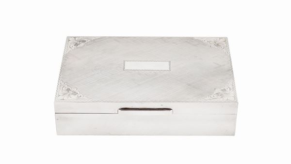 Scatola portasigarette in argento 800 e legno