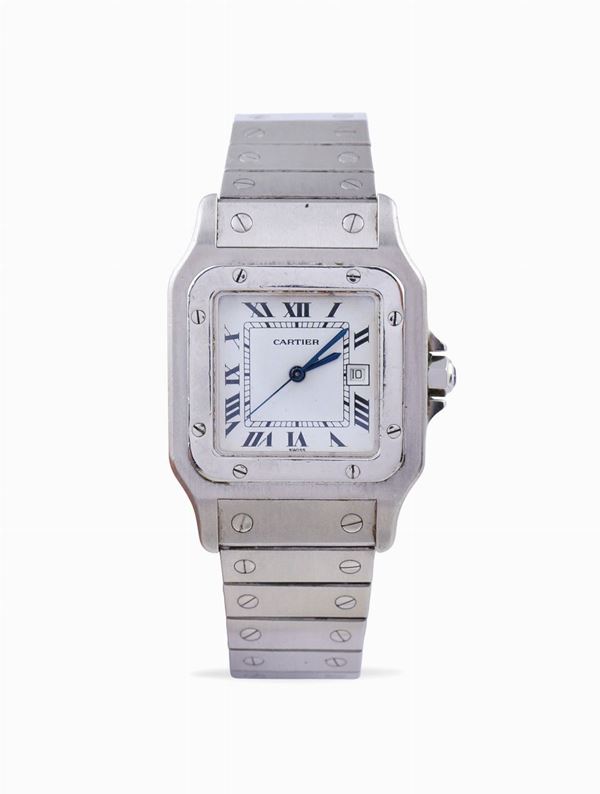 A Cartier Santos steel wrist watch