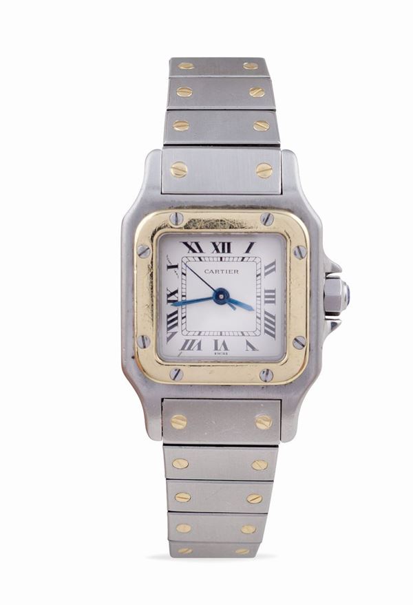 A Cartier Santos lady gold and steel wristwatch