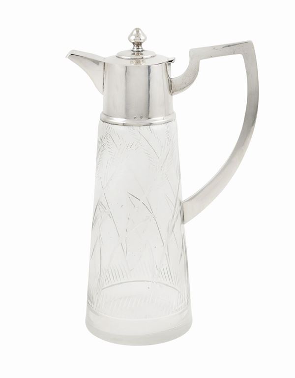 Caraffa in argento 800 e vetro molato
