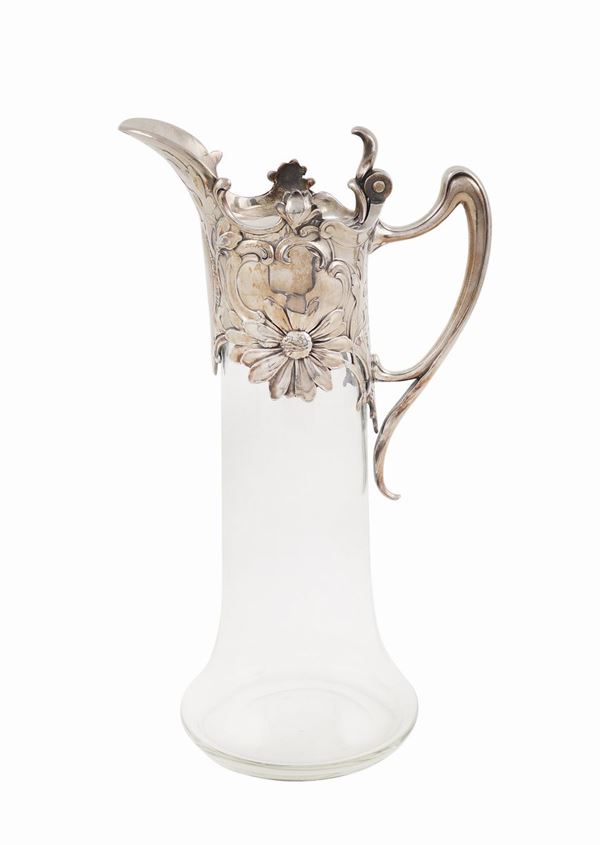 Caraffa Liberty in metallo argentato e vetro  (inizio XX Sec.)  - Asta ARGENTI DA COLLEZIONE  - Colasanti Casa d'Aste