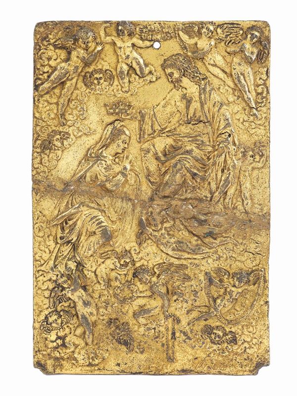 Placca rettangolare in bronzo dorato