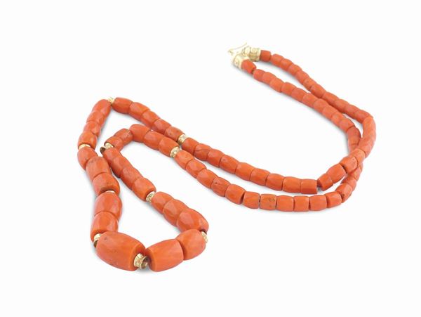 Filo di corallo sardo rosso a barilotti sfaccettati