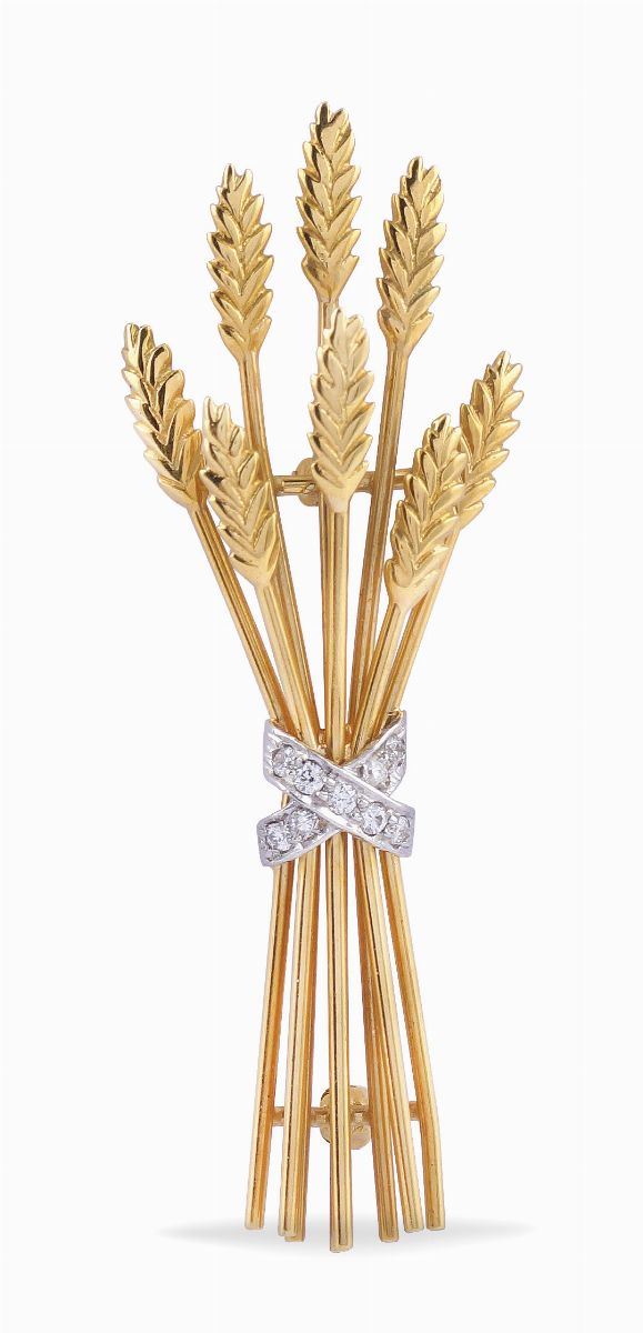 Spilla spighe di grano in oro giallo 18kt  - Asta ARGENTI DA COLLEZIONE  - Colasanti Casa d'Aste