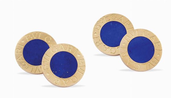 Bulgari, gemelli in oro giallo 18kt e lapislazzulo