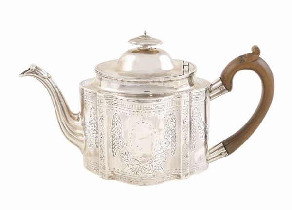 A silver teapot