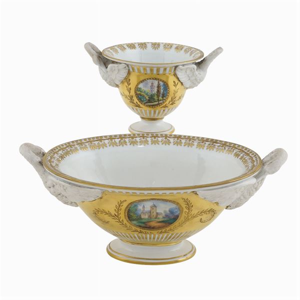 A porcelain partially gilt centrepiece