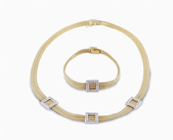 An 18kt gold and white gold bracelet and necklace