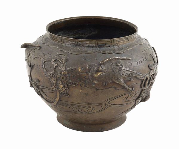 Vaso cachepot in bronzo brunito