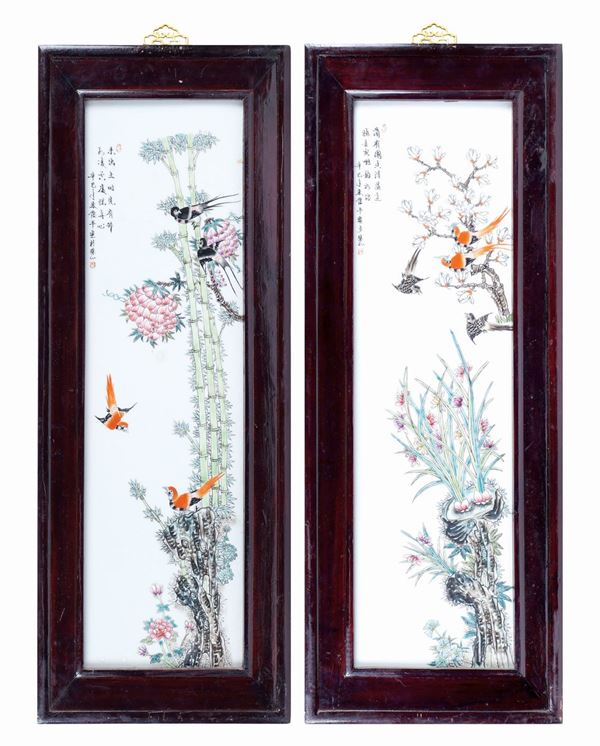 A pair of polychromatic porcelain tiles  (China, 20th century)  - Auction Auction 34 - Colasanti Casa d'Aste