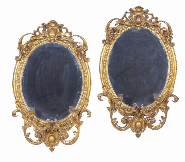 Coppia di specchiere ovali in legno dorato  (Francia, XIX Sec.)  - Asta ARGENTI DA COLLEZIONE  - Colasanti Casa d'Aste